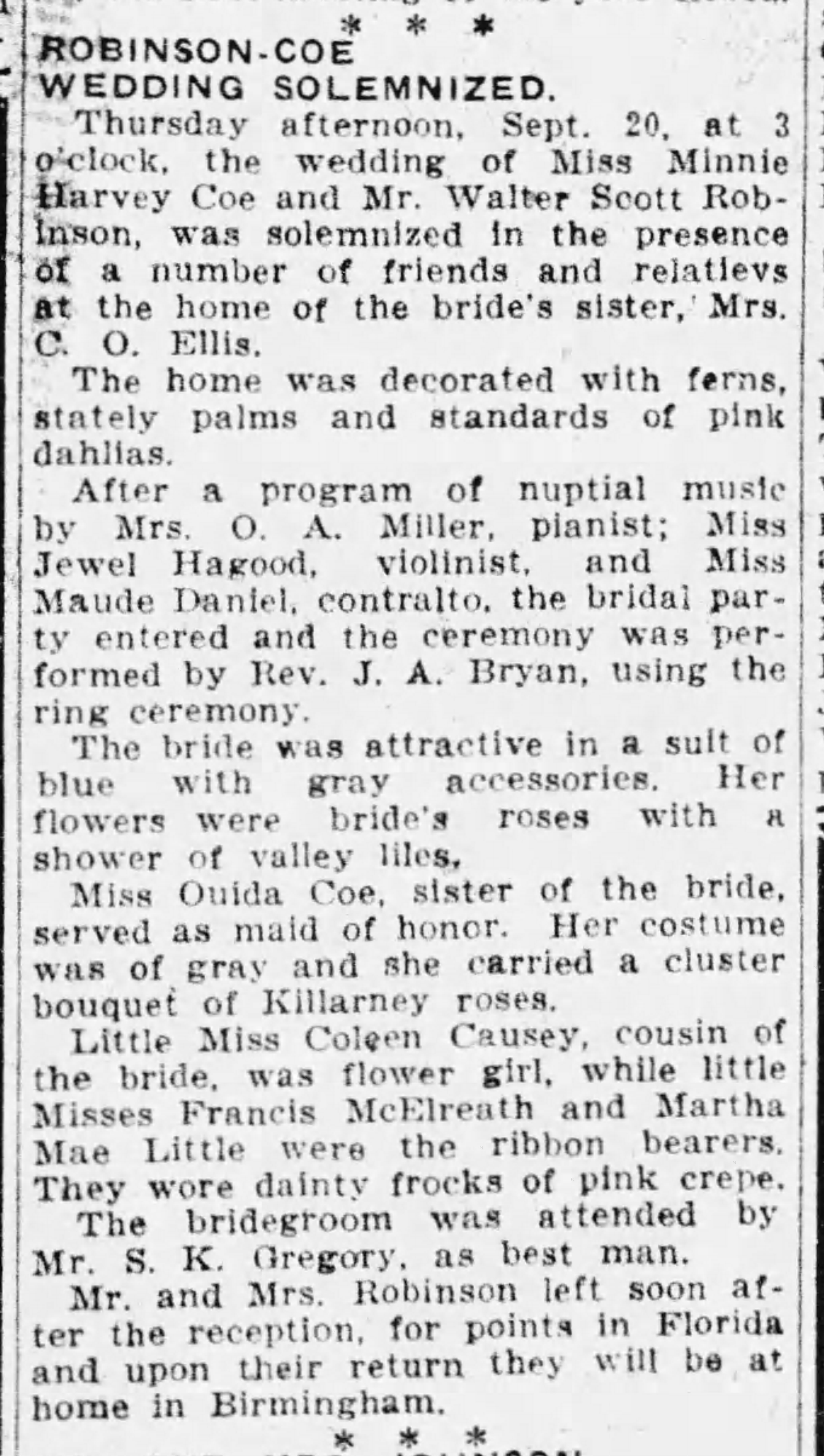 Robinson-Coe Wedding Solemnized